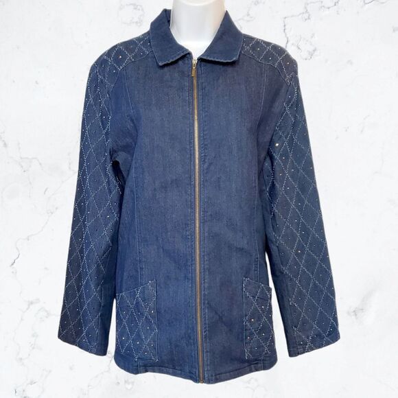 Jackets & Blazers - Country Store Denim Embroidered Gold Rhinestone Zip Front Jacket